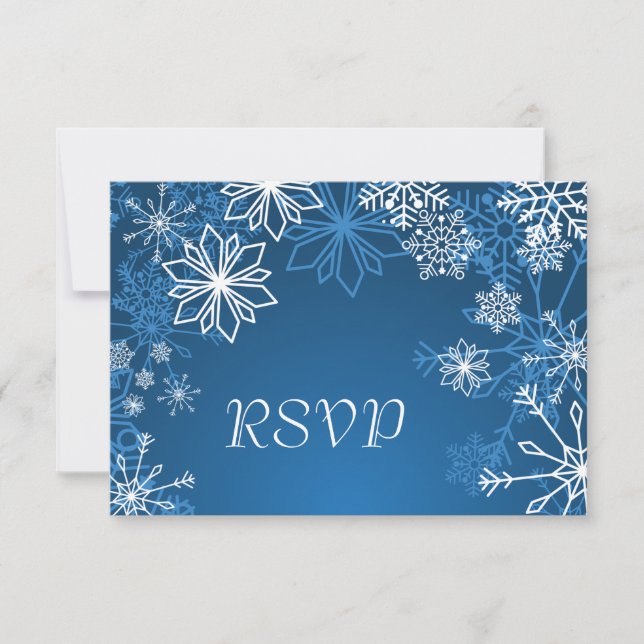 White blue snowflakes winter wedding RSVP (Front)