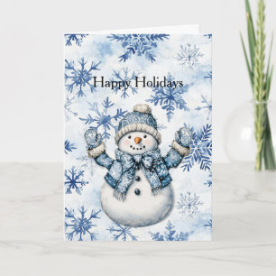 White Blue Snowman Christmas  Card
