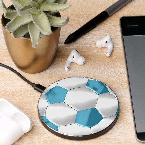 White Blue Soccer Ball Futbol Wireless Charger