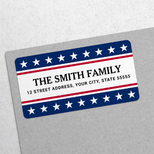 White blue star border patriotic return address label