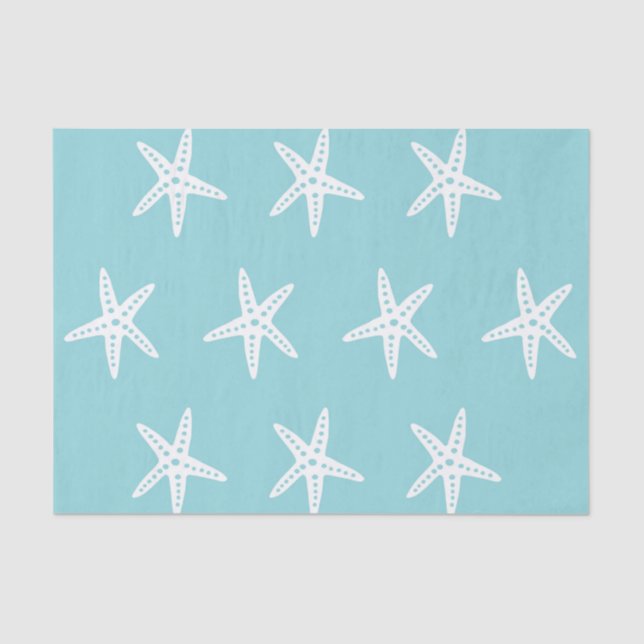 White Blue Starfish Decoupage Crafting Tissue Paper (Front)
