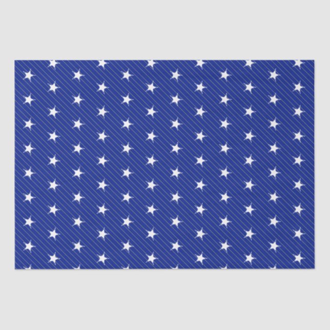 White Blue Stars and Grey Stripes Modern Pattern Tissue Paper (Front)