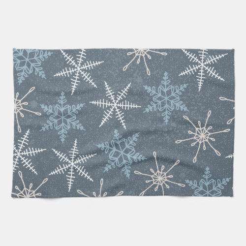 White Blue Stars Snowflakes Starry Sky Winter Kitchen Towel