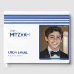 White Blue Striped Photo Bar Mitzvah Guest Book