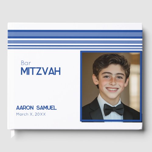 White Blue Striped Photo Bar Mitzvah