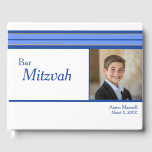 White Blue Striped Photo Bar Mitzvah Guest Book<br><div class="desc">Add your favorite photo to this guest book for a special memento of the Bar Mitzvah.  A clean and modern white with blue stripes design gives this guestbook a timeless appeal that will last a lifetime.</div>