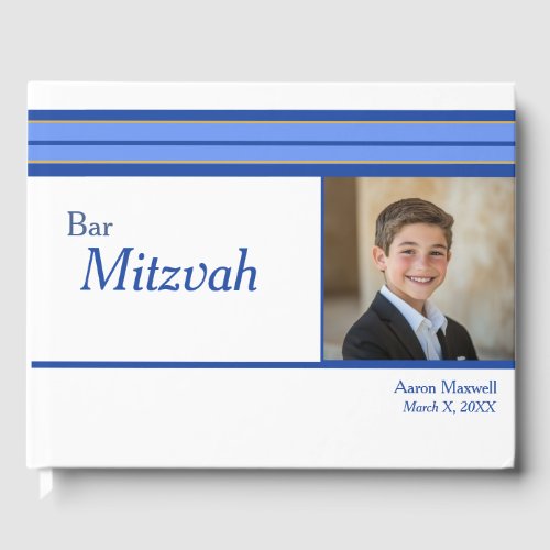 White Blue Striped Photo Bar Mitzvah