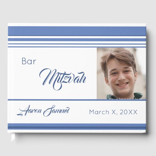 White Blue Striped Photo Bar Mitzvah