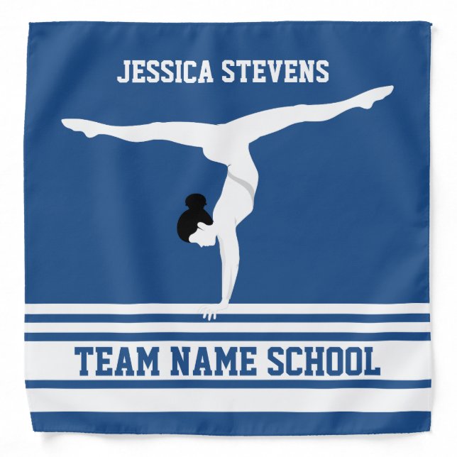 White & Blue Stripes Gymnastics Team Customized Bandana (Front)