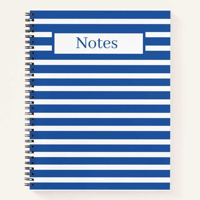White Blue Stripes Personalized Notebook (Front)