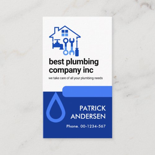 White Blue Tab Layers Plumbing Contractor Business Card