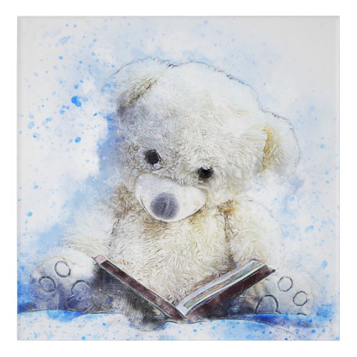 White Blue Teddy Bear Acrylic Print