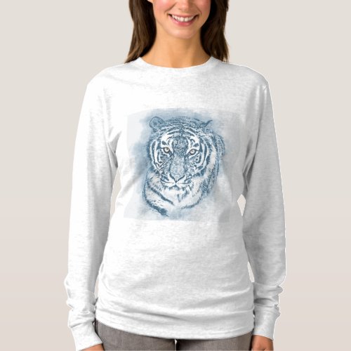 White blue tiger painting for her light gray T_Shirt