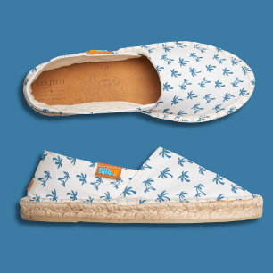 White & blue tropical palm tree pattern espadrilles