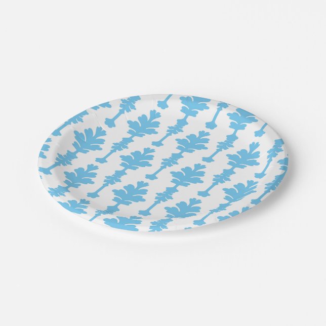White & Blue Turquoise Damask Modern Glamour Paper Plates (Angled)