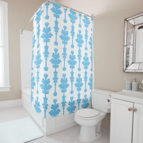 White  Blue Turquoise Damask Modern Glamour Shower Curtain