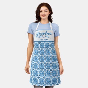 White Blue Ukrainian Ethnic Pattern Grandma Est Apron