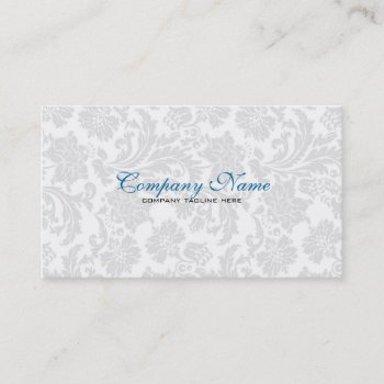 White & Blue Vintage Floral Damasks Business Card by artOnWear at Zazzle