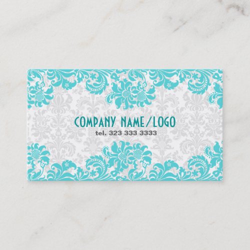 White &amp; Blue Vintage  Floral Damasks Business Card