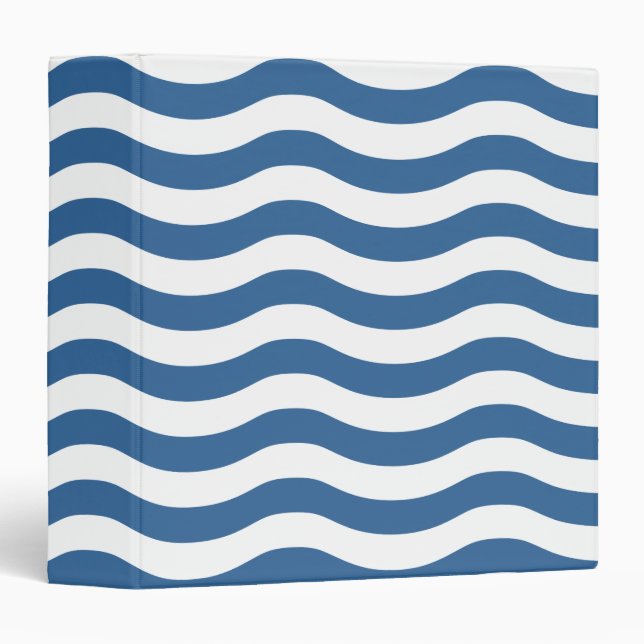 White Blue Wave Navy pattern Customize background 3 Ring Binder (Front/Spine)