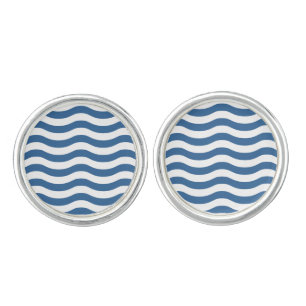 White Blue Wave Navy pattern Customize background Cufflinks
