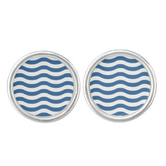 White Blue Wave Navy pattern Customize background Cufflinks