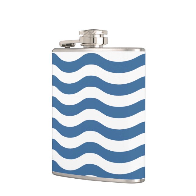 White Blue Wave Navy pattern Customize background Flask (Left)