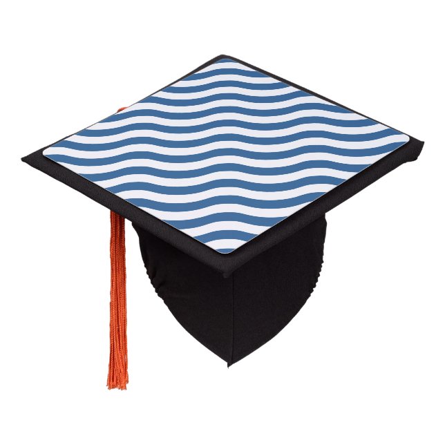 White Blue Wave Navy pattern Customize background Graduation Cap Topper (Angled)