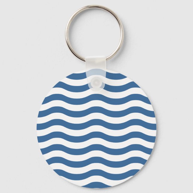 White Blue Wave Navy pattern Customize background Keychain (Front)