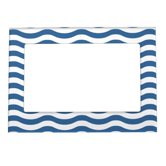 White Blue Wave Navy pattern Customize background Magnetic Frame (Front)