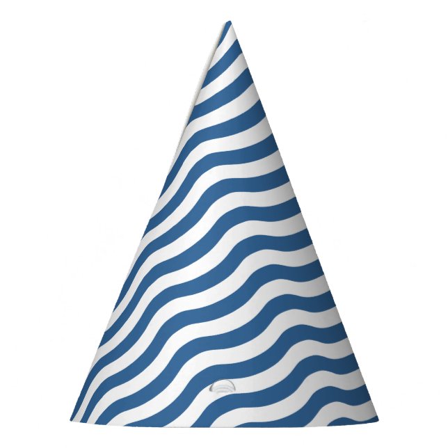 White Blue Wave Navy pattern Customize background Party Hat (Left)
