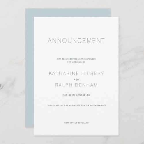 White  Blue Wedding Cancellation Announcement