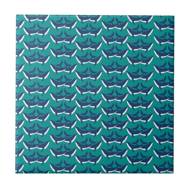 White Blue Whales Sea Animal Green Ocean Marine Ceramic Tile (Front)