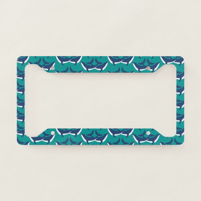 White Blue Whales Sea Animal Green Ocean Marine License Plate Frame (Front)