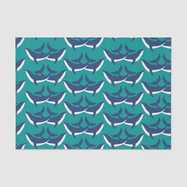 White Blue Whales Sea Animal Green Ocean Marine Tissue Paper (Front)
