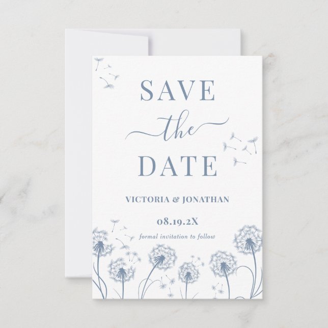 White Blue Wildflower Boho Wedding Save The Date (Front)