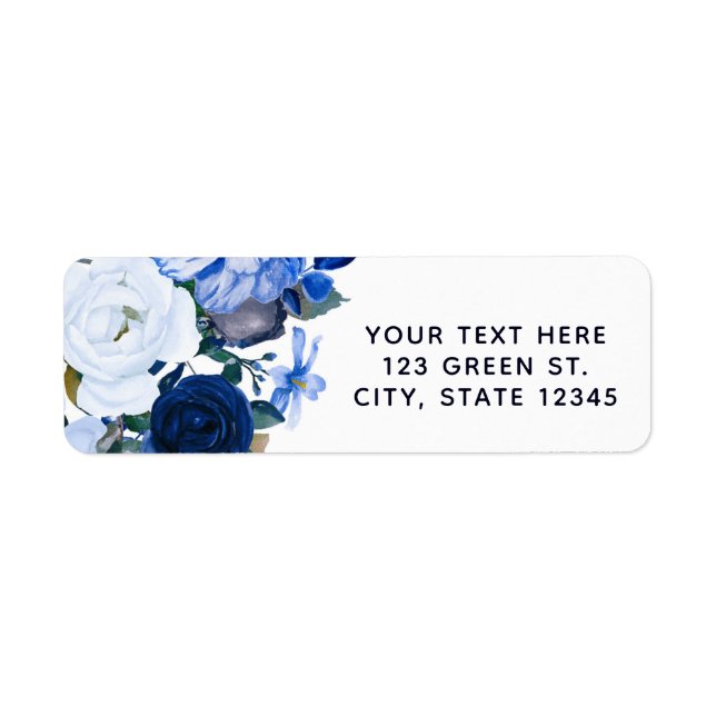 White & Blue Winter Floral Bouquet Chic Wedding Label (Front)