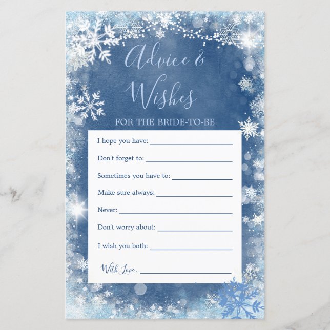 White Blue Winter Snowflake Advice and Wishes (Front)