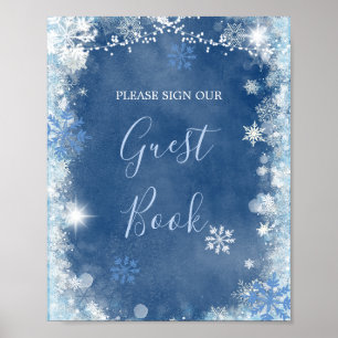 White Blue Winter Snowflake Bridal Guest Book