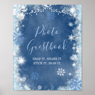 White Blue Winter Snowflake Bridal Photo Guestbook