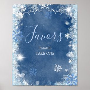 White Blue Winter Snowflake Bridal Shower Favors Poster