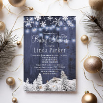 White blue wonderland rustic winter baby shower invitation