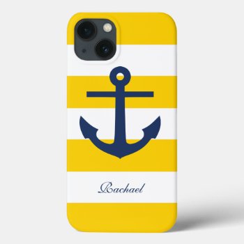 White Blue & Yellow Anchors Aweigh Iphone 13 Case by heartlockedcases at Zazzle