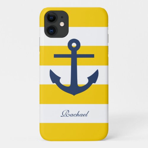 White Blue  Yellow Anchors Aweigh iPhone 11 Case