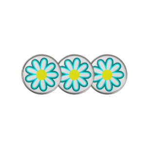 White Blue Yellow Daisy Flower Golf Ball Marker