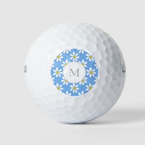 White Blue Yellow Daisy Pattern Golf Balls