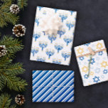 White Blue & Yellow Mixed Hanukkah Patterns Wrapping Paper Sheets<br><div class="desc">Hanukkah pattern wrapping paper sheets in blue,  white,  and yellow with menorahs,  stars of Davids,  and stripes.</div>