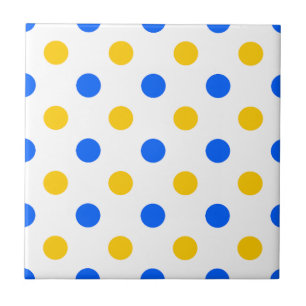 White Blue Yellow Polka Dots Design  Ceramic Tile