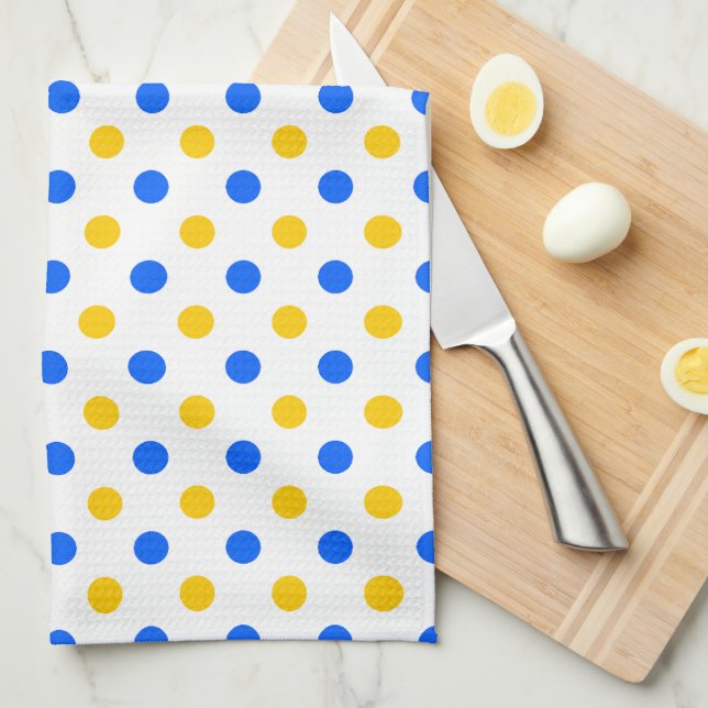 White Blue Yellow Polka Dots Design  Kitchen Towel (Quarter Fold)