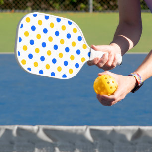 White Blue Yellow Polka Dots Design  Pickleball Paddle